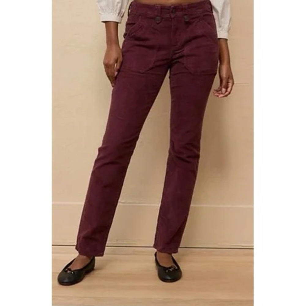 American Eagle Women 14 Burgundy Corduroy High Rise Utility Skinny Pants Stretch